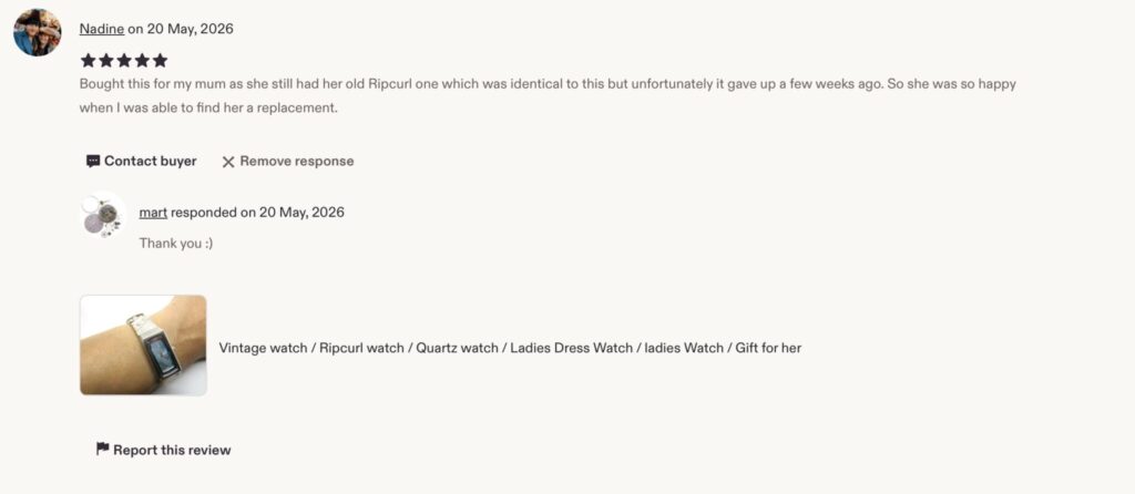 Five-star customer review for a vintage watch purchased from VintageWatches.online